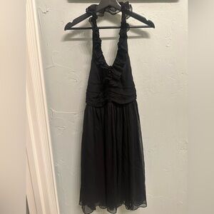 Black Halter Ruffle Chiffon Dress